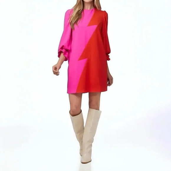 CROSBY By Mollie Burch Meaghan Dress Color block Ruffle Cuff Long Sleeve Size M - Picture 1 of 4